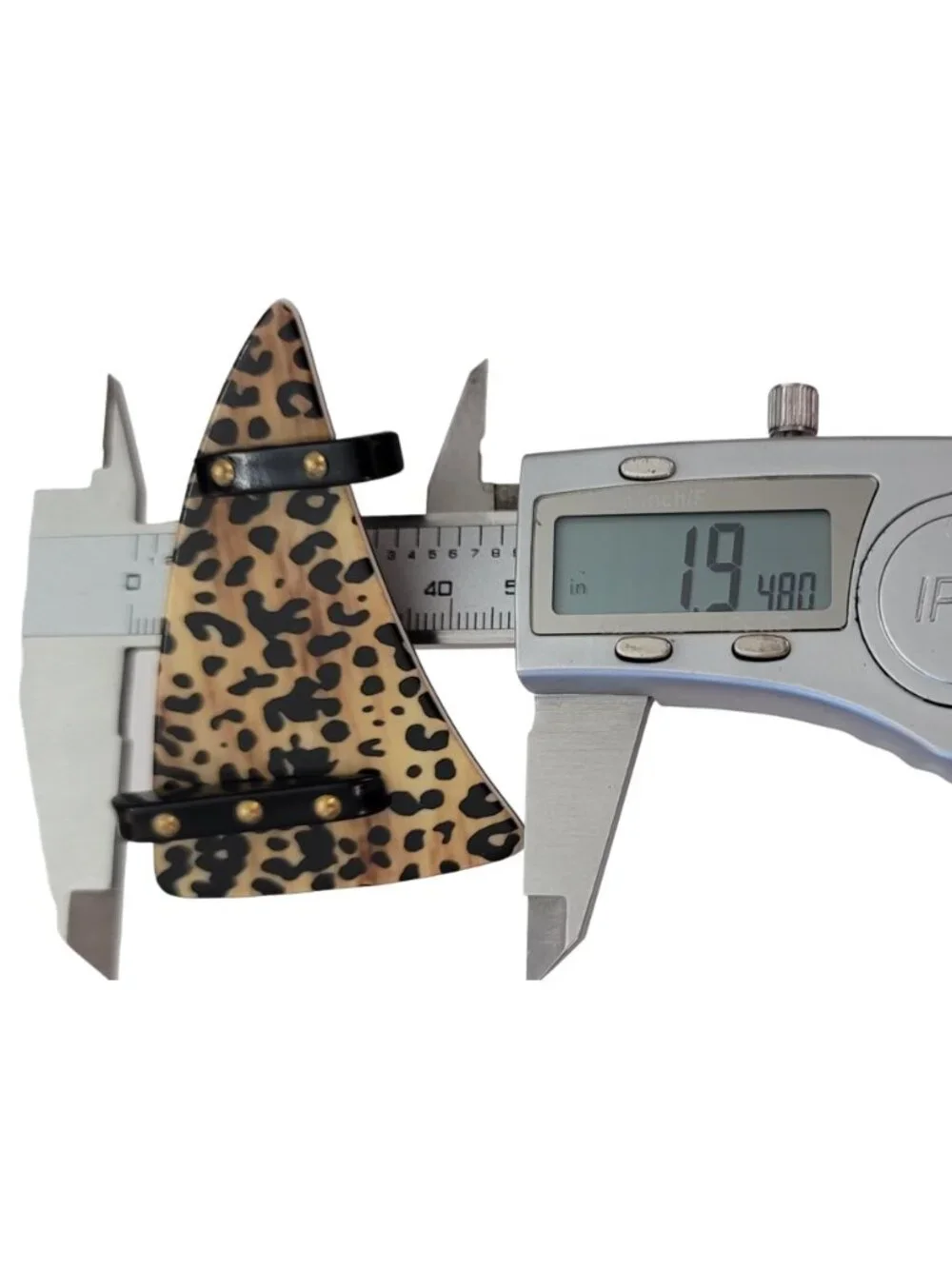 Vintage Plastic Triangle Modernist Animal Cat Print Brass Button Brooch Pin E513